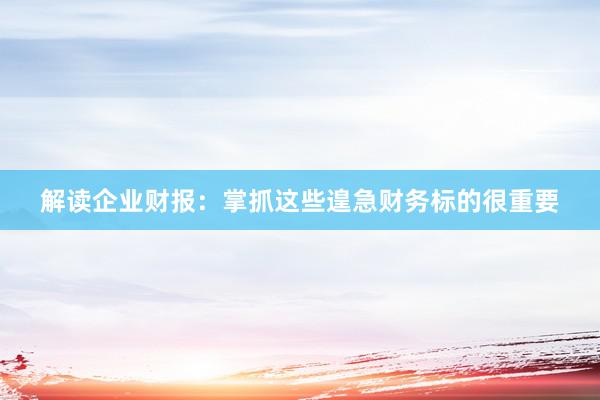 解读企业财报：掌抓这些遑急财务标的很重要