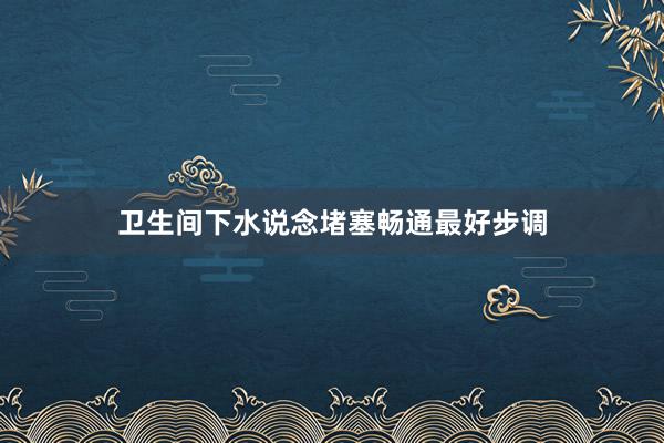 卫生间下水说念堵塞畅通最好步调
